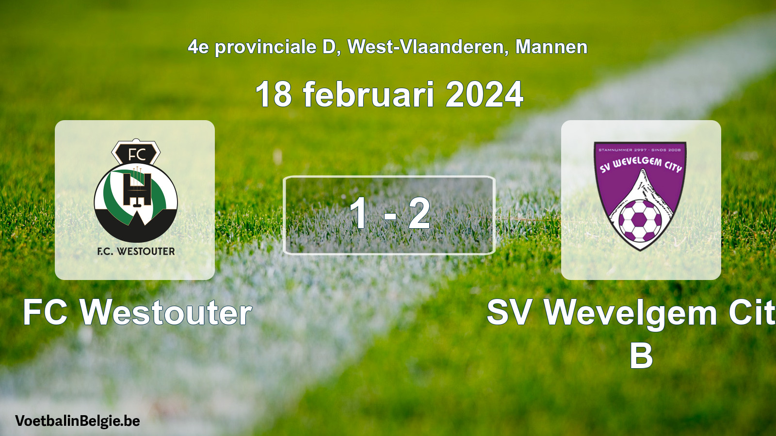 Gespeelde wedstrijd mannenvoetbal: FC Westouter - SV Wevelgem City B 1 - 2 (18 februari 2024)