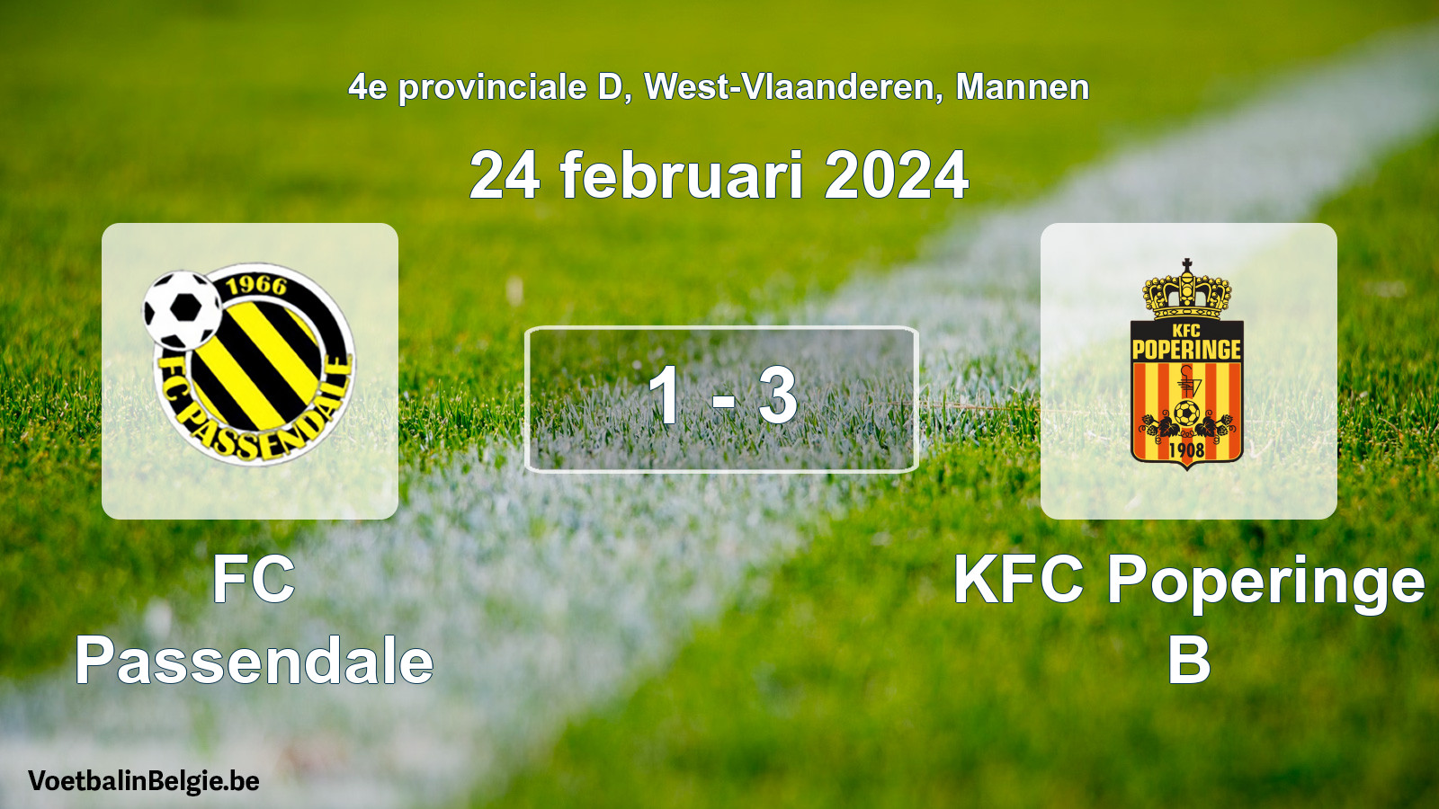 Gespeelde wedstrijd mannenvoetbal: FC Passendale - KFC Poperinge B 1 - 3 (24 februari 2024)