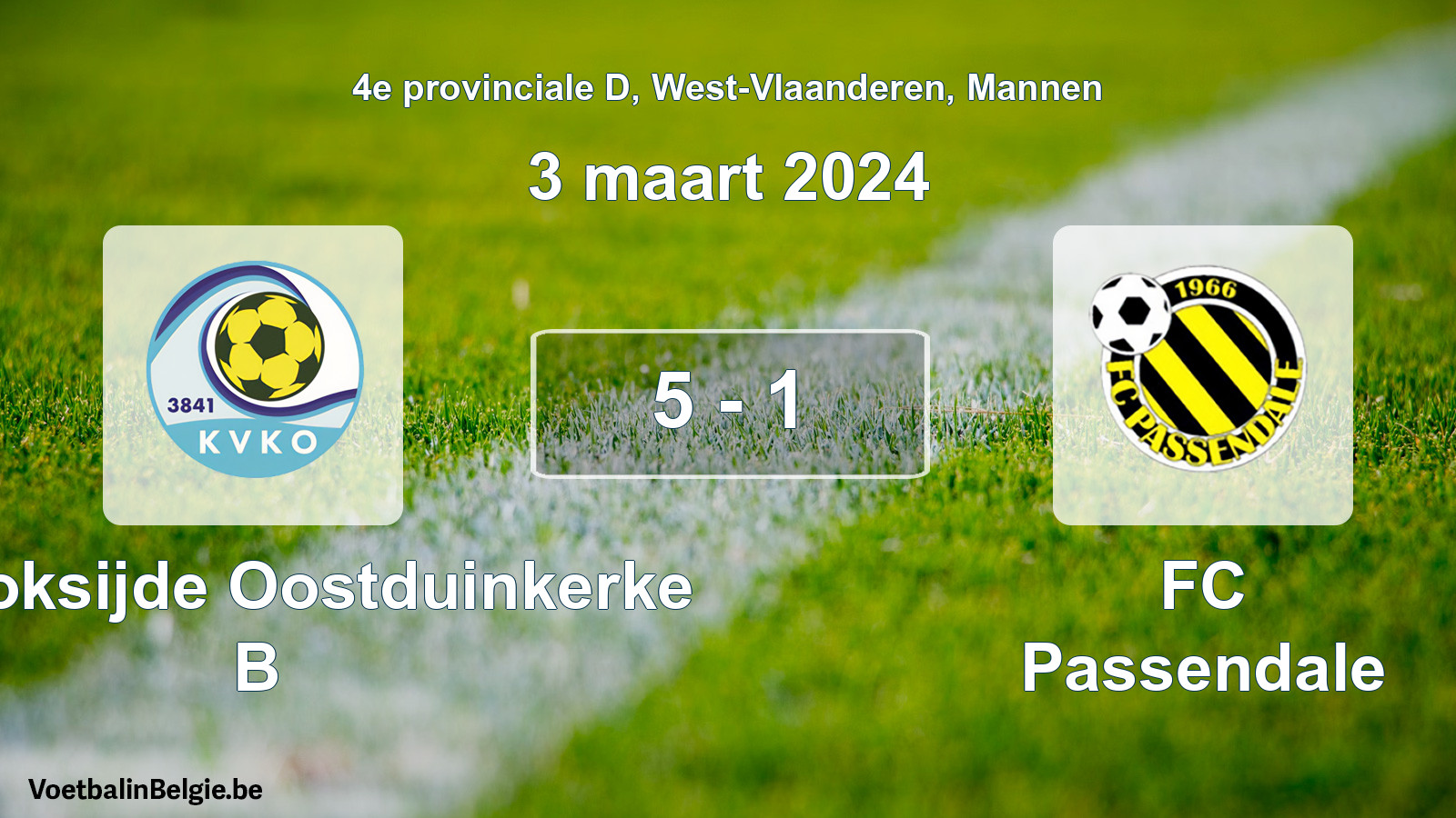 Gespeelde wedstrijd mannenvoetbal: KV Koksijde Oostduinkerke B - FC Passendale 5 - 1 (3 maart 2024)