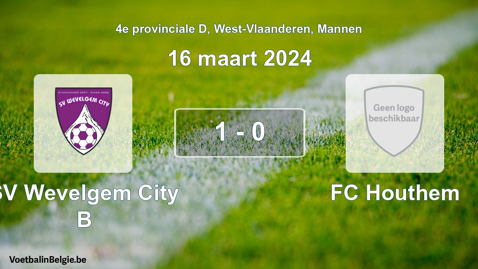 Gespeelde wedstrijd mannenvoetbal: SV Wevelgem City B - FC Houthem 1 - 0 (16 maart 2024)