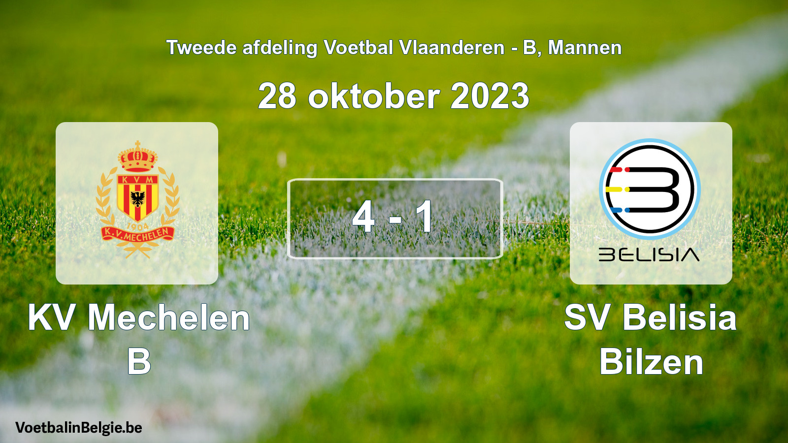 Gespeelde wedstrijd mannenvoetbal: KV Mechelen B - SV Belisia Bilzen 4 - 1 (28 oktober 2023)