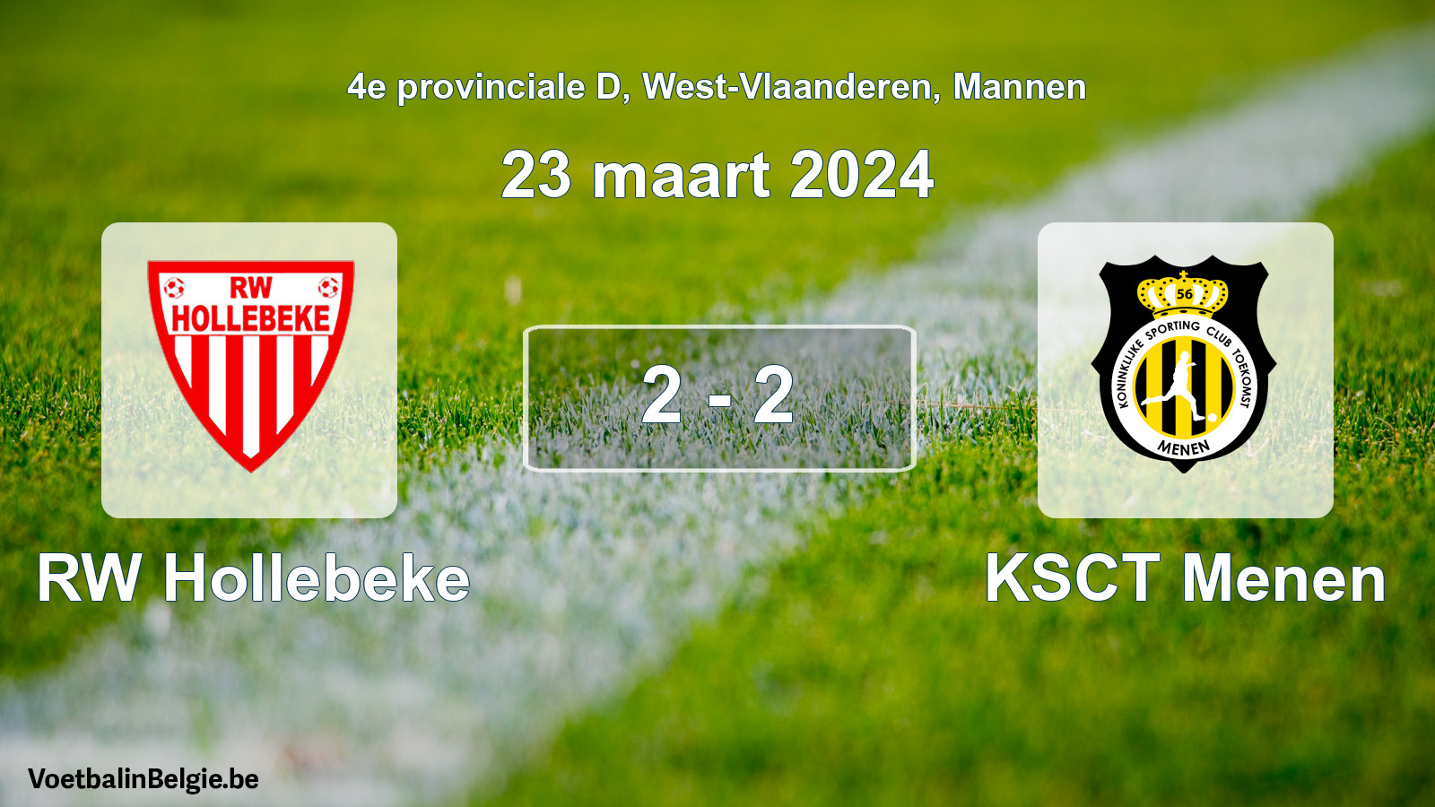 Gespeelde wedstrijd mannenvoetbal: RW Hollebeke - KSCT Menen 2 - 2 (23 maart 2024)
