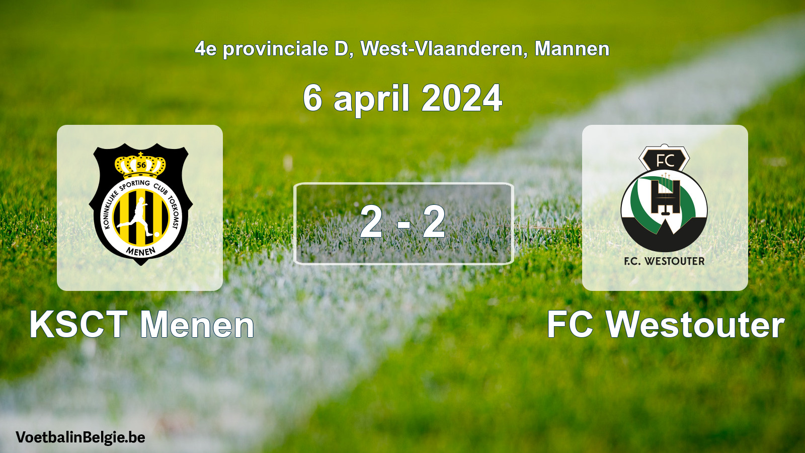 Match joué football hommes: KSCT Menen - FC Westouter 2 - 2 (6 avril 2024)