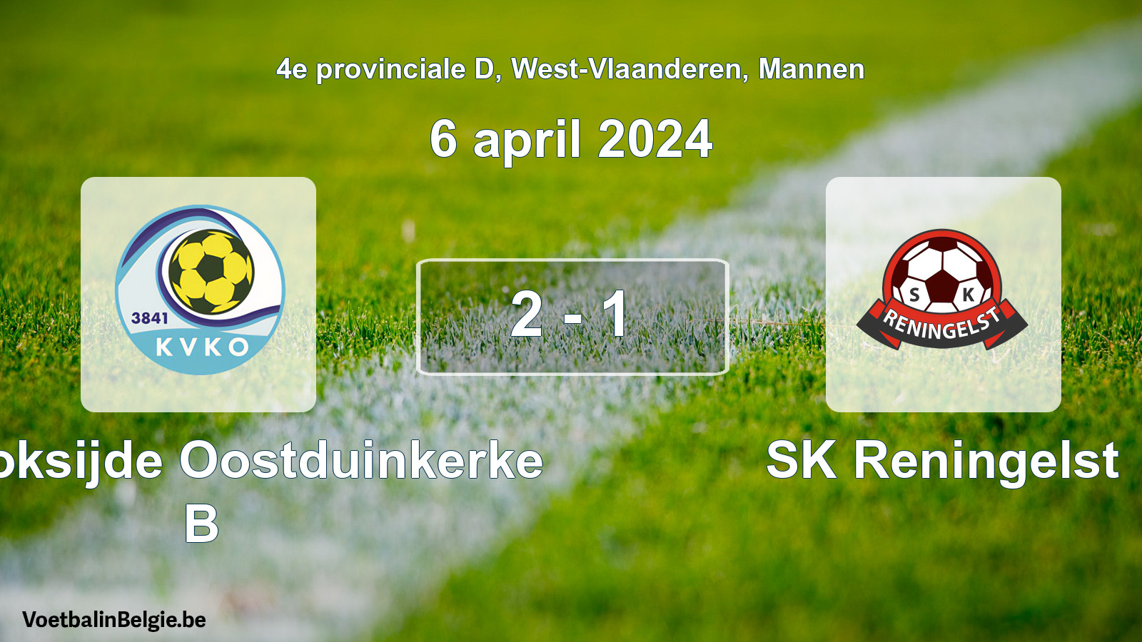 Gespeelde wedstrijd mannenvoetbal: KV Koksijde Oostduinkerke B - SK Reningelst 2 - 1 (6 april 2024)
