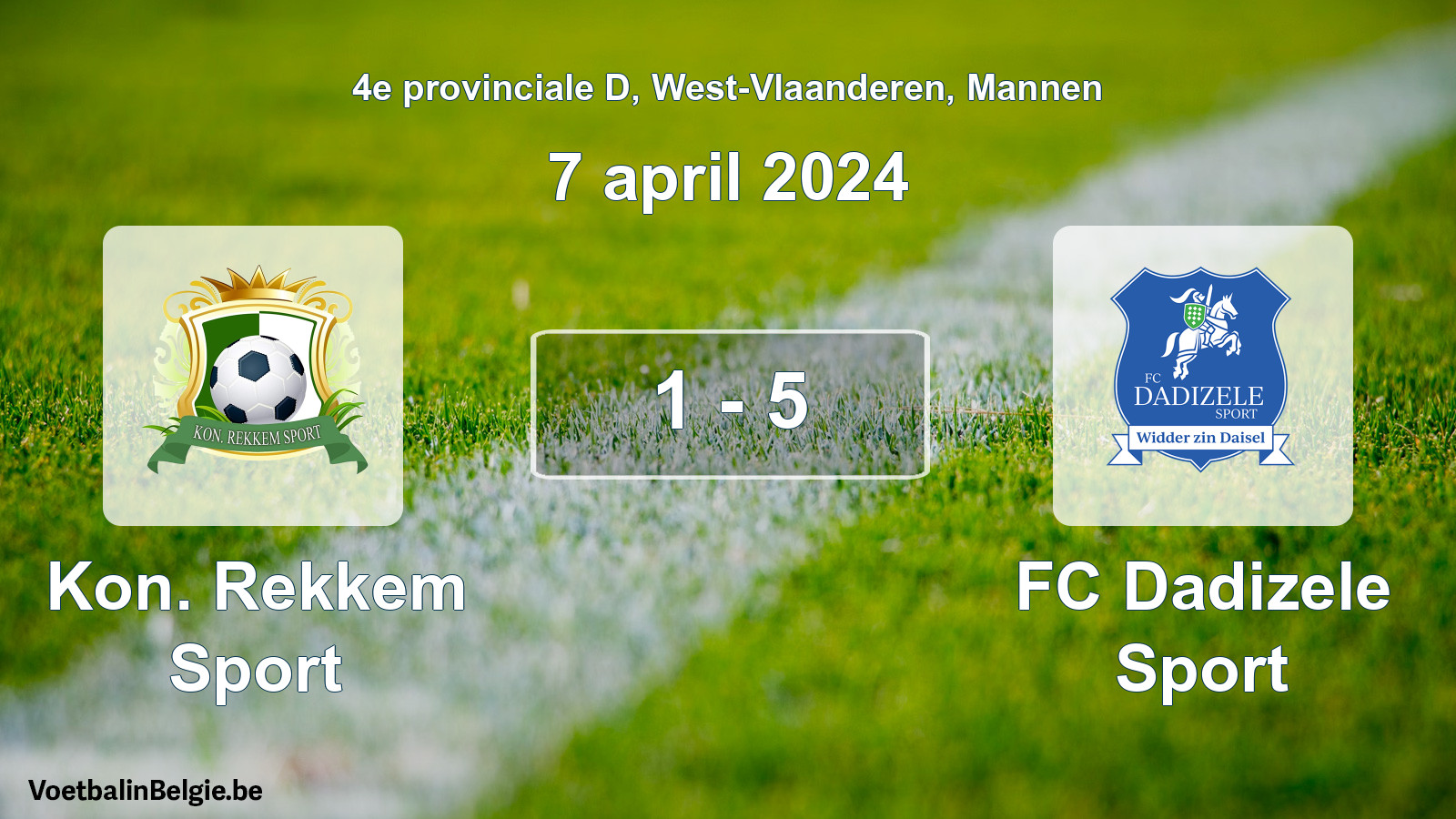 Gespieltes Spiel männer-Fußball: Kon. Rekkem Sport - FC Dadizele Sport 1 - 5 (7 April 2024)