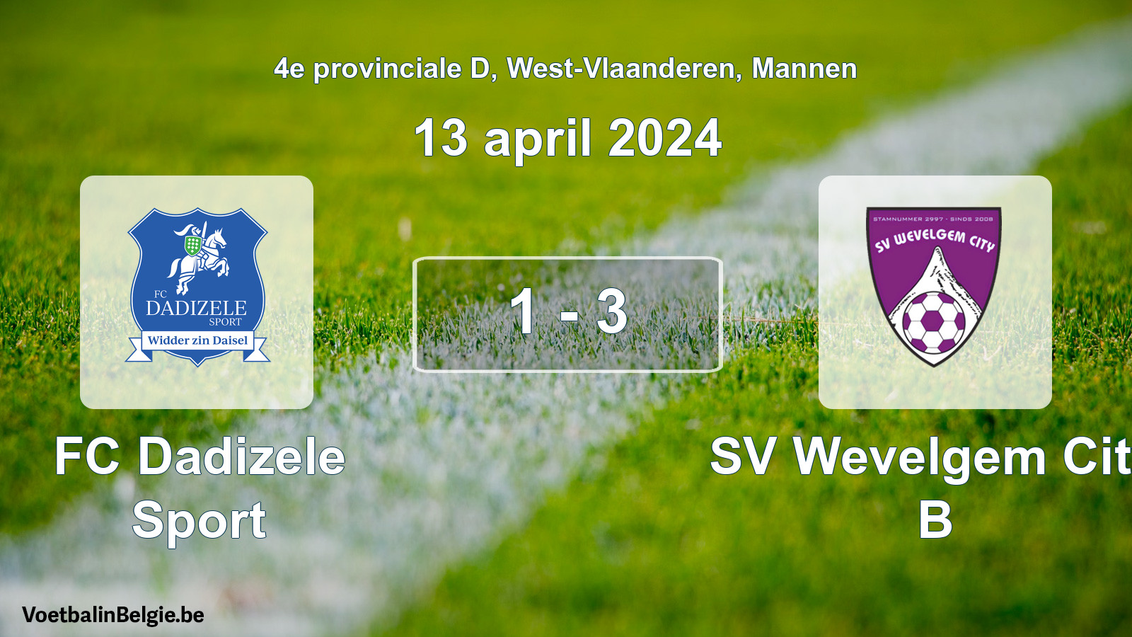 Gespeelde wedstrijd mannenvoetbal: FC Dadizele Sport - SV Wevelgem City B 1 - 3 (13 april 2024)