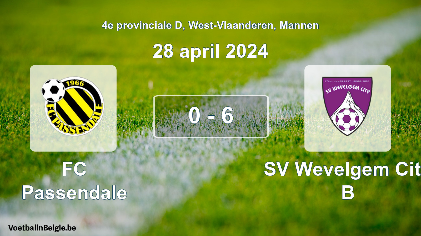 Gespeelde wedstrijd mannenvoetbal: FC Passendale - SV Wevelgem City B 0 - 6 (28 april 2024)