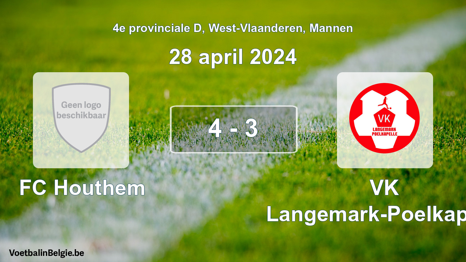 Gespeelde wedstrijd mannenvoetbal: FC Houthem - VK Langemark-Poelkapelle 4 - 3 (28 april 2024)