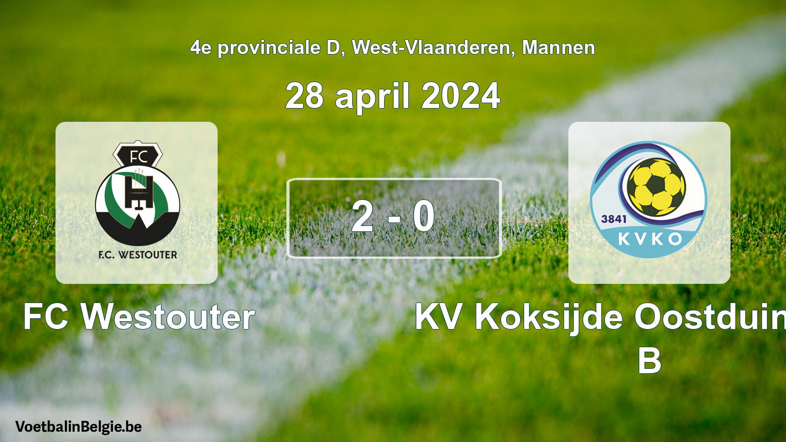 Gespeelde wedstrijd mannenvoetbal: FC Westouter - KV Koksijde Oostduinkerke B 2 - 0 (28 april 2024)