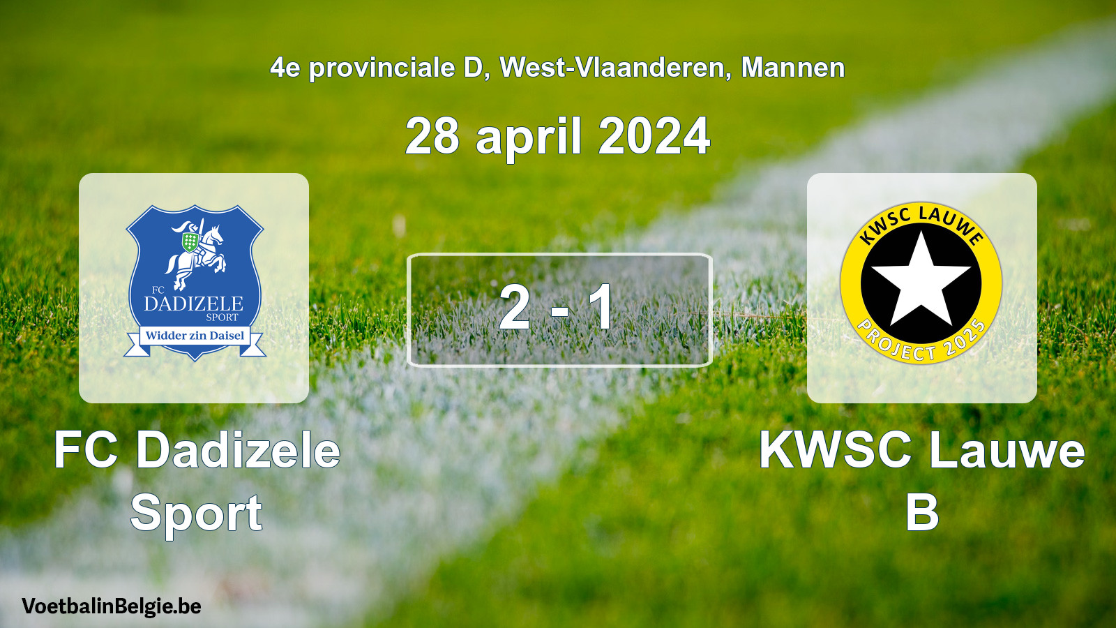 Gespeelde wedstrijd mannenvoetbal: FC Dadizele Sport - KWSC Lauwe B 2 - 1 (28 april 2024)