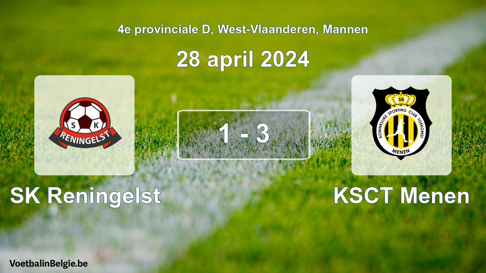Gespeelde wedstrijd mannenvoetbal: SK Reningelst - KSCT Menen 1 - 3 (28 april 2024)