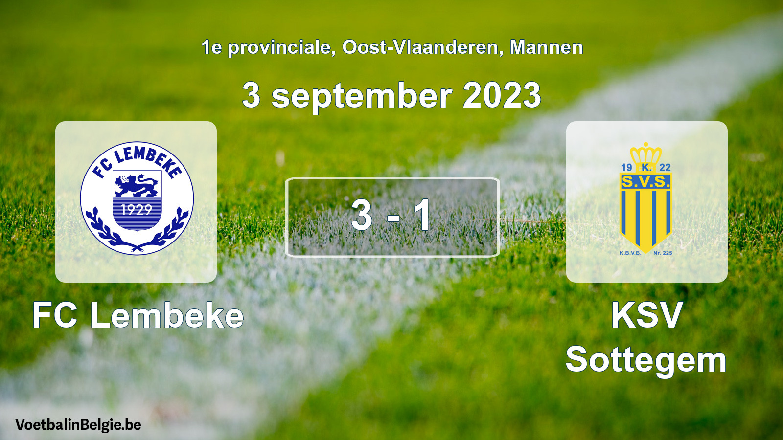 Gespeelde wedstrijd mannenvoetbal: FC Lembeke - KSV Sottegem 3 - 1 (3 september 2023)