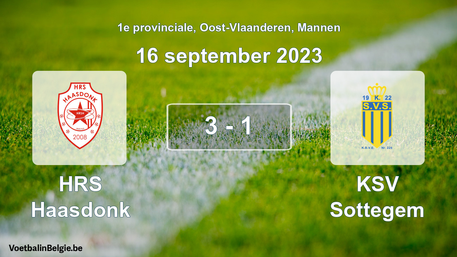 Gespeelde wedstrijd mannenvoetbal: HRS Haasdonk - KSV Sottegem 3 - 1 (16 september 2023)