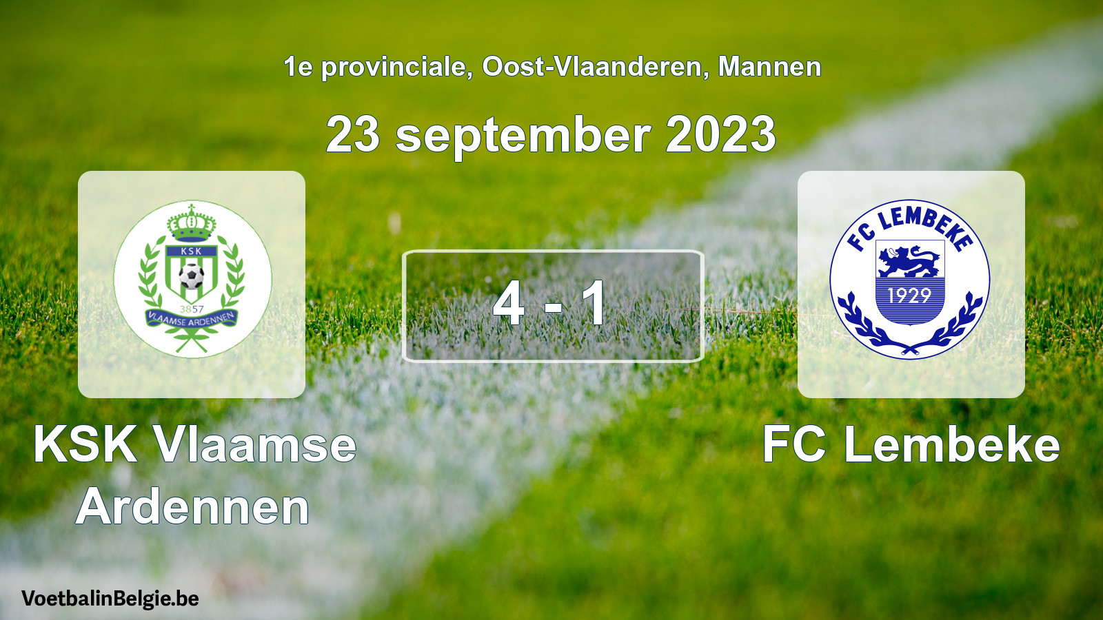 Gespeelde wedstrijd mannenvoetbal: KSK Vlaamse Ardennen - FC Lembeke 4 - 1 (23 september 2023)