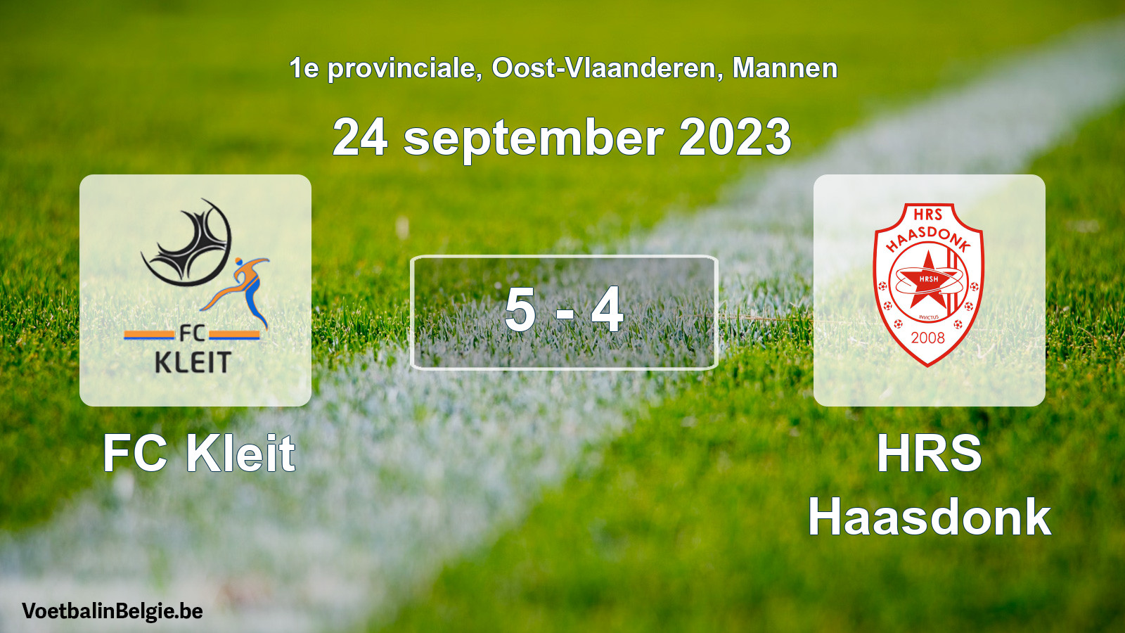 Gespeelde wedstrijd mannenvoetbal: FC Kleit - HRS Haasdonk 5 - 4 (24 september 2023)