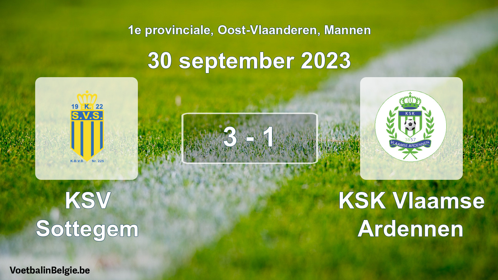 Gespeelde wedstrijd mannenvoetbal: KSV Sottegem - KSK Vlaamse Ardennen 3 - 1 (30 september 2023)