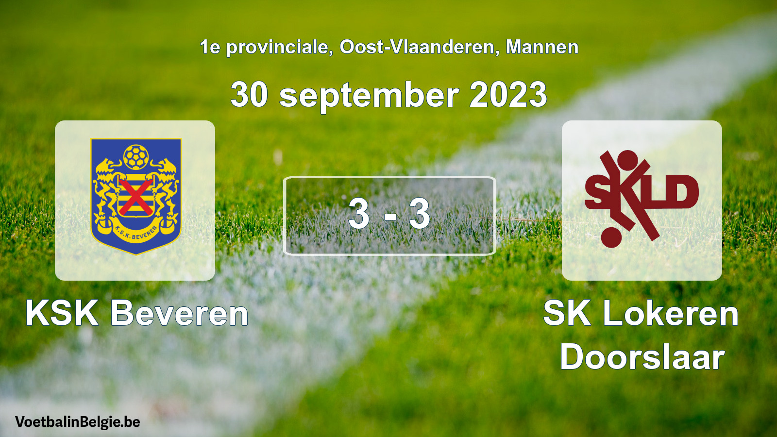 Gespeelde wedstrijd mannenvoetbal: KSK Beveren - SK Lokeren Doorslaar 3 - 3 (30 september 2023)