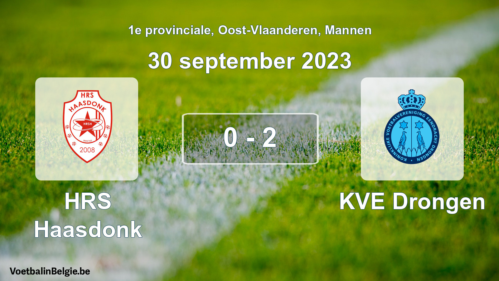 Gespeelde wedstrijd mannenvoetbal: HRS Haasdonk - KVE Drongen 0 - 2 (30 september 2023)