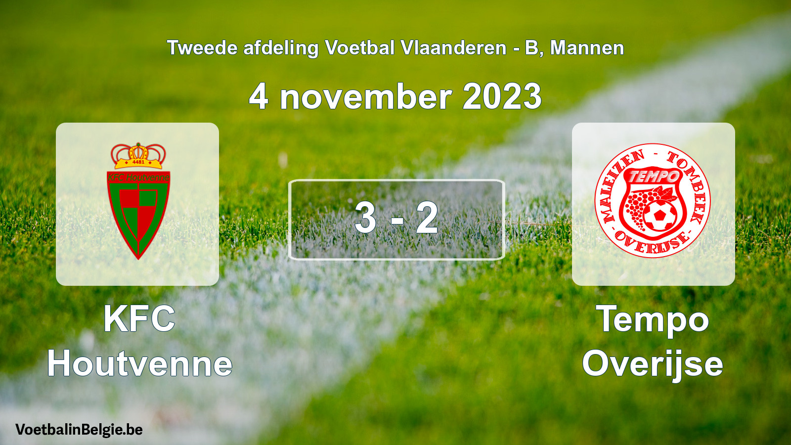 Gespeelde wedstrijd mannenvoetbal: KFC Houtvenne - Tempo Overijse 3 - 2 (4 november 2023)
