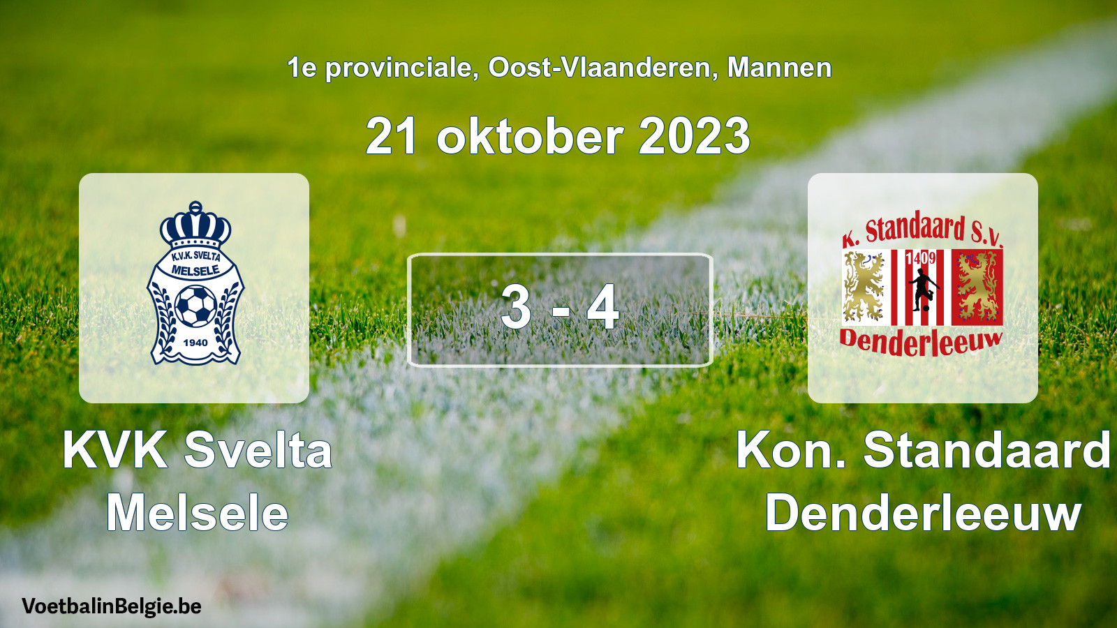 Gespeelde wedstrijd mannenvoetbal: KVK Svelta Melsele - Kon. Standaard Denderleeuw 3 - 4 (21 oktober 2023)