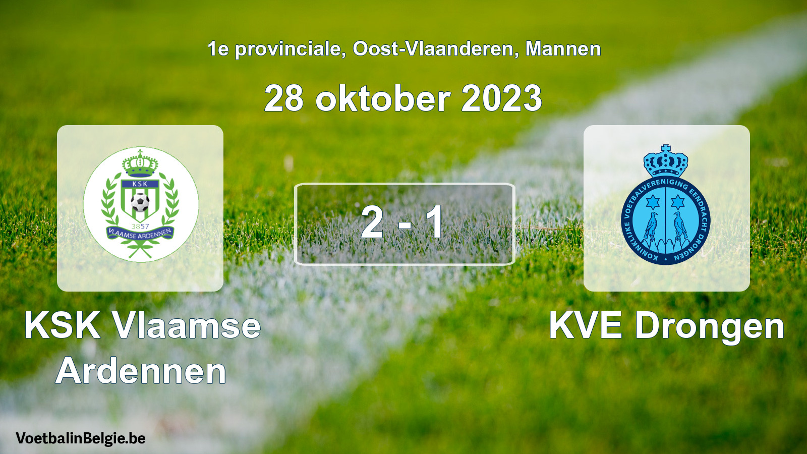 Gespeelde wedstrijd mannenvoetbal: KSK Vlaamse Ardennen - KVE Drongen 2 - 1 (28 oktober 2023)