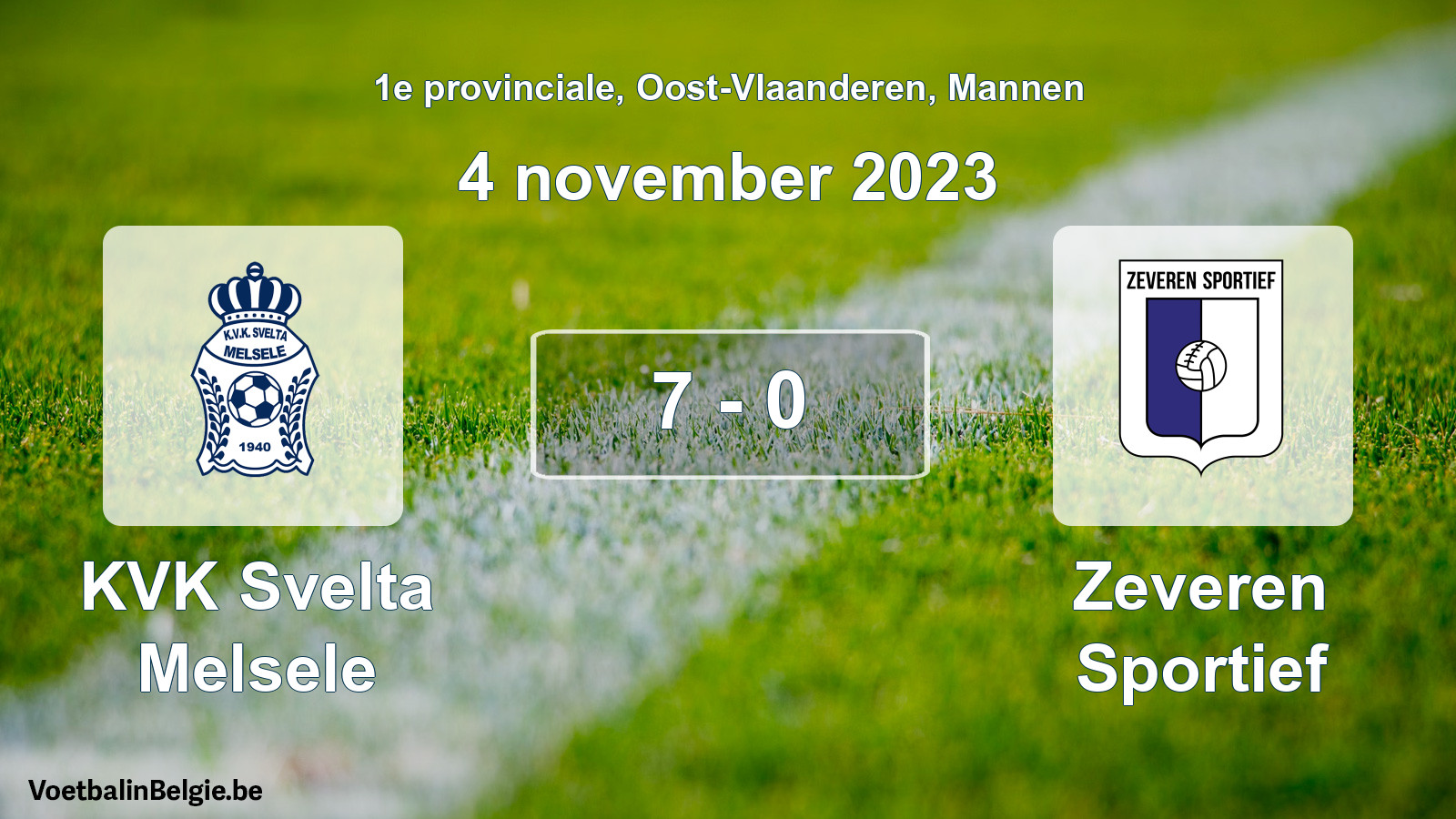 Gespeelde wedstrijd mannenvoetbal: KVK Svelta Melsele - Zeveren Sportief 7 - 0 (4 november 2023)