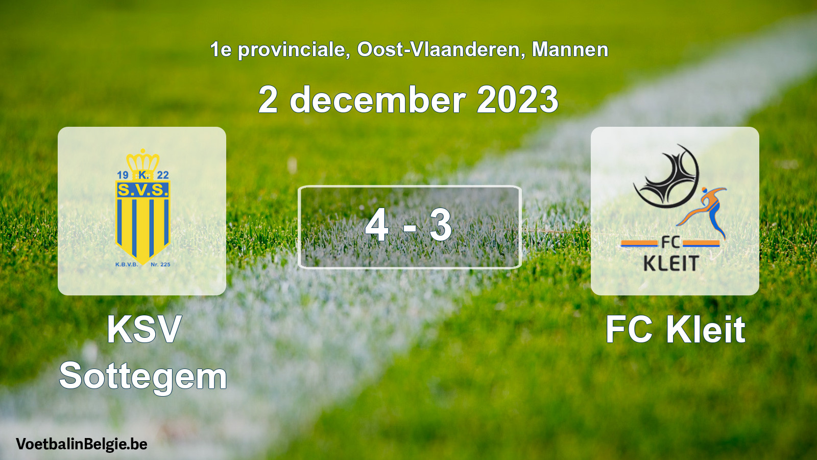 Gespeelde wedstrijd mannenvoetbal: KSV Sottegem - FC Kleit 4 - 3 (2 december 2023)