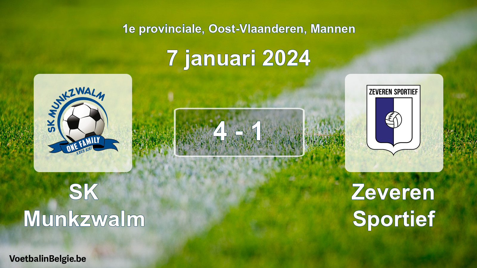 Gespeelde wedstrijd mannenvoetbal: SK Munkzwalm - Zeveren Sportief 4 - 1 (7 januari 2024)