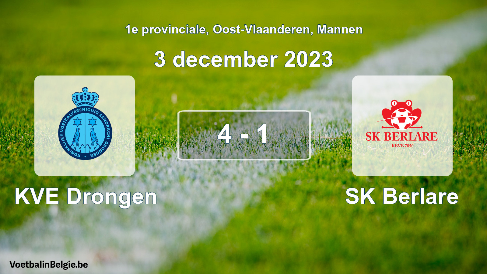 Gespeelde wedstrijd mannenvoetbal: KVE Drongen - SK Berlare 4 - 1 (3 december 2023)