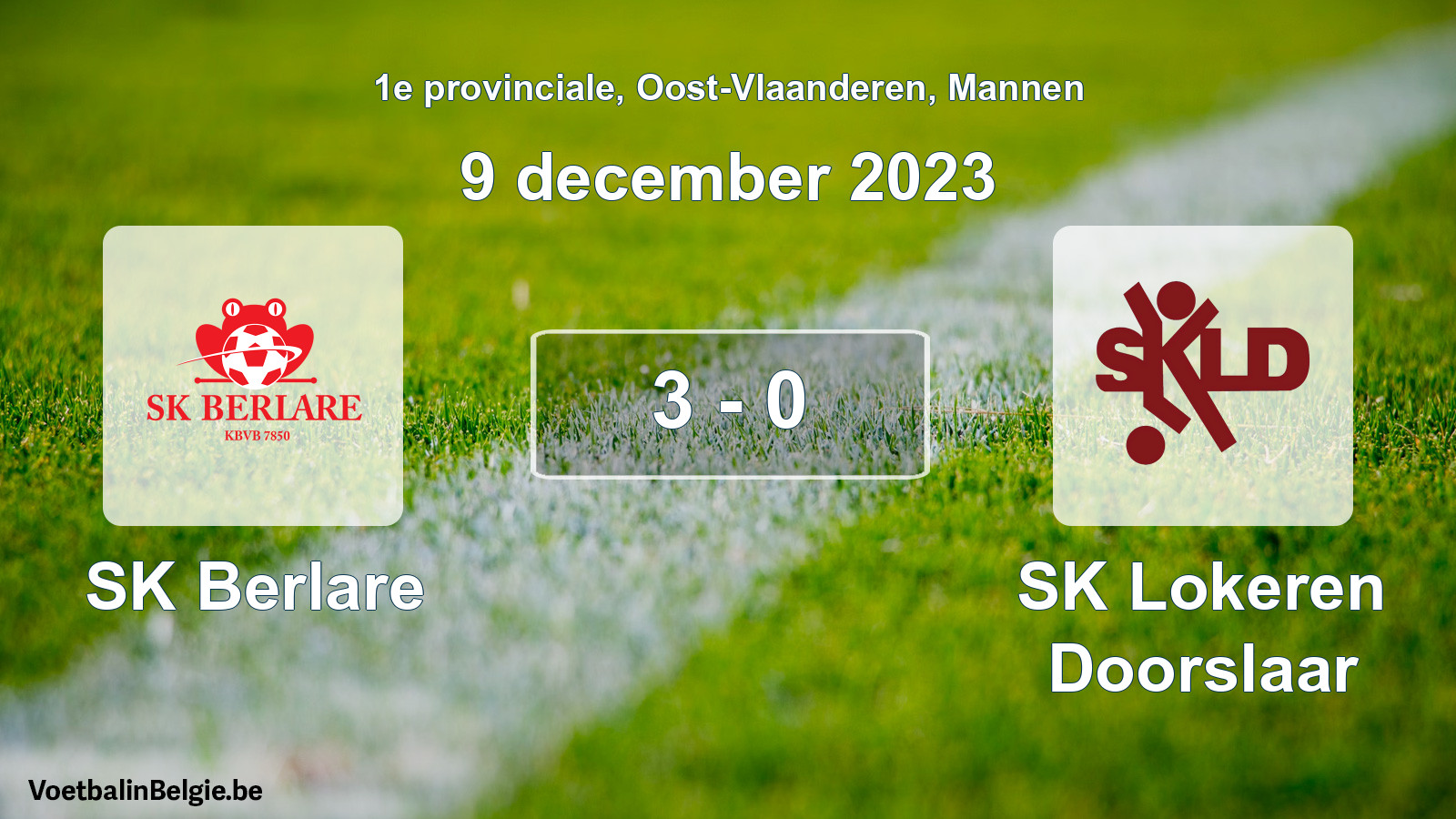 Gespeelde wedstrijd mannenvoetbal: SK Berlare - SK Lokeren Doorslaar 3 - 0 (9 december 2023)