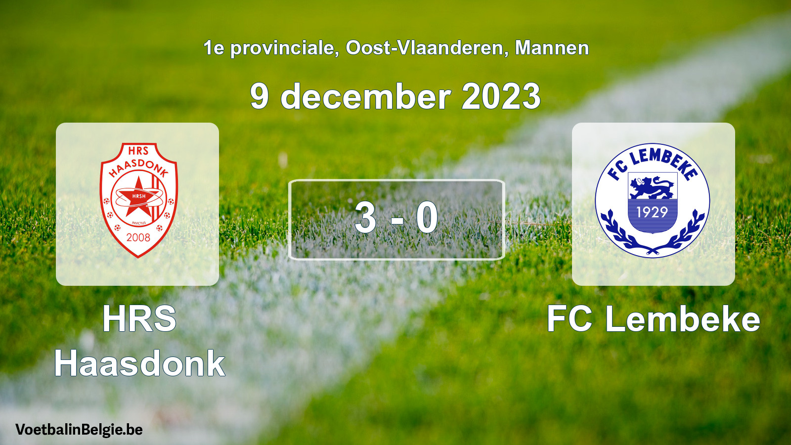 Gespeelde wedstrijd mannenvoetbal: HRS Haasdonk - FC Lembeke 3 - 0 (9 december 2023)