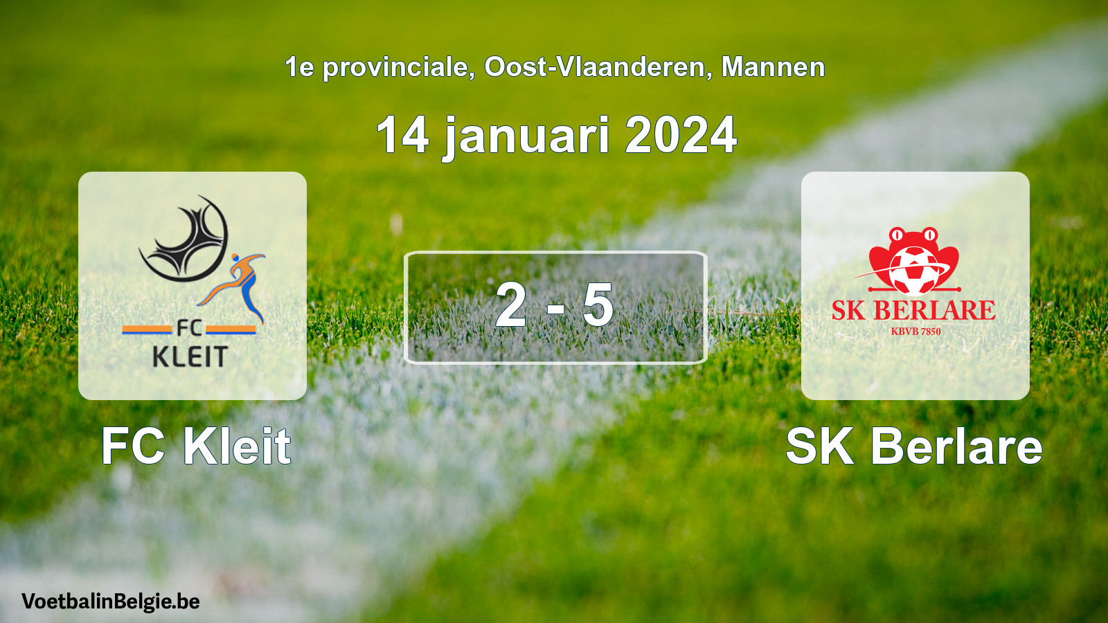 Gespeelde wedstrijd mannenvoetbal: FC Kleit - SK Berlare 2 - 5 (14 januari 2024)