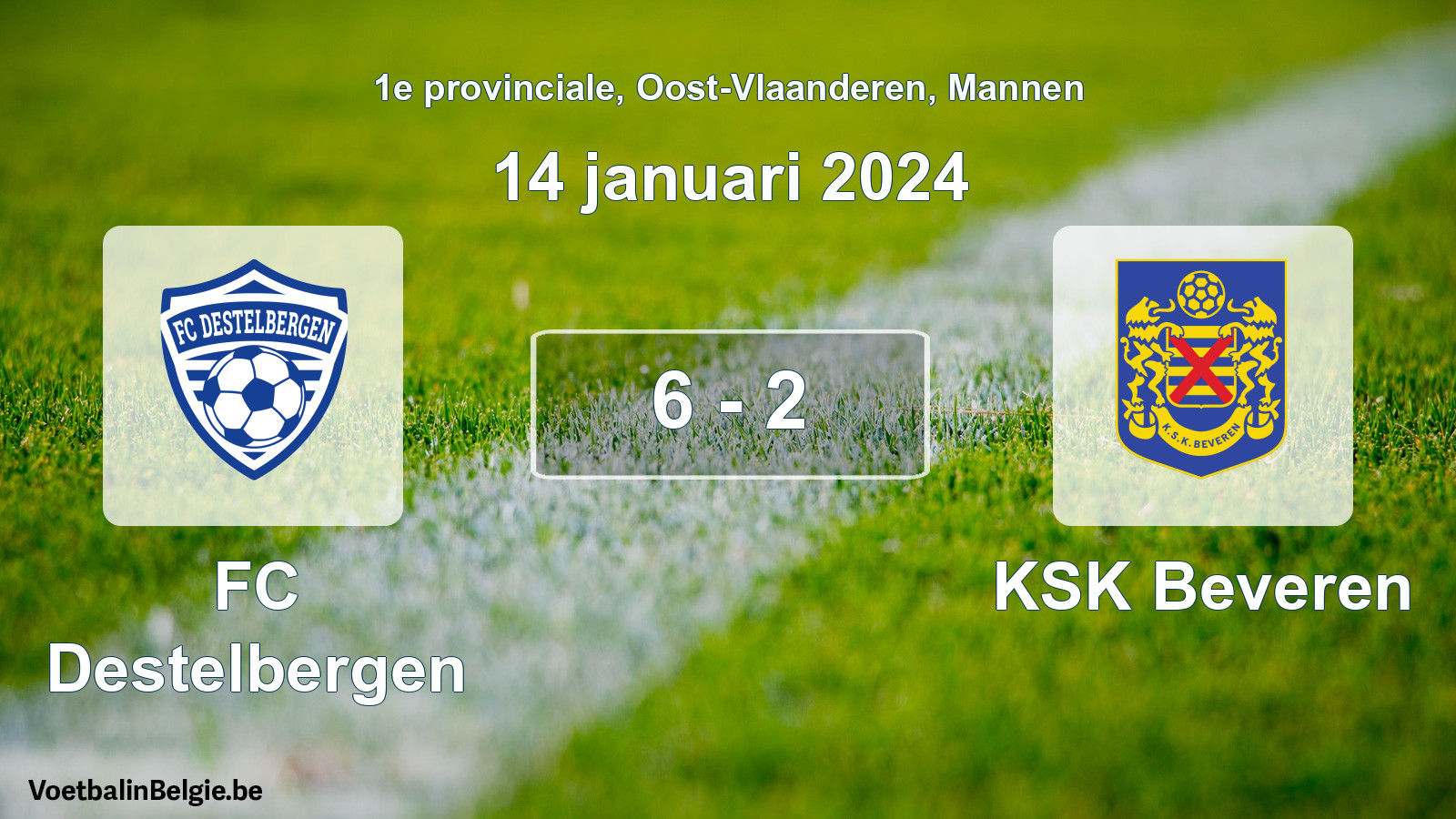 Gespeelde wedstrijd mannenvoetbal: FC Destelbergen - KSK Beveren 6 - 2 (14 januari 2024)