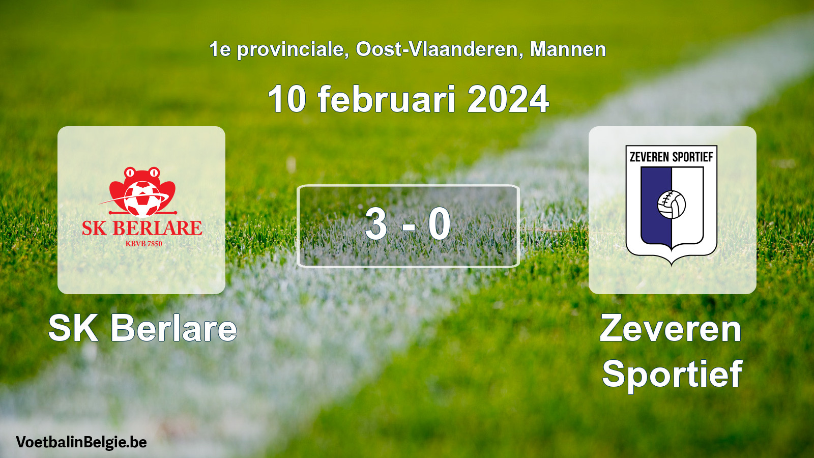 Gespeelde wedstrijd mannenvoetbal: SK Berlare - Zeveren Sportief 3 - 0 (10 februari 2024)
