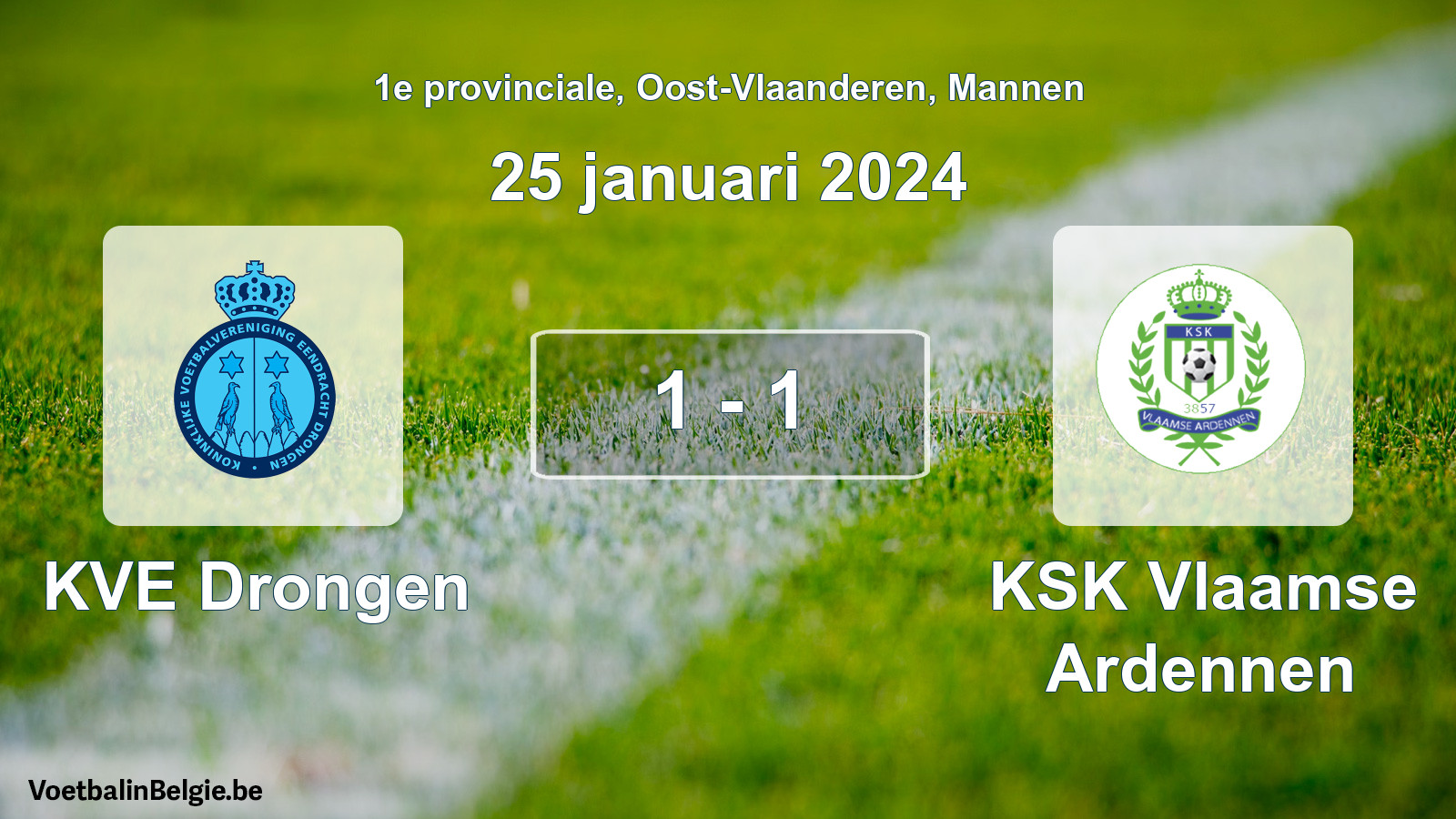 Gespeelde wedstrijd mannenvoetbal: KVE Drongen - KSK Vlaamse Ardennen 1 - 1 (25 januari 2024)