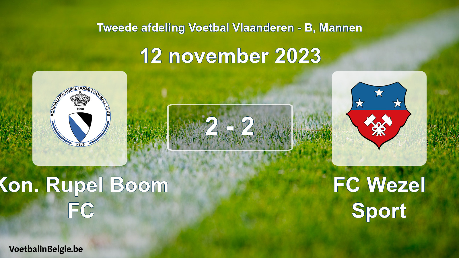 Gespeelde wedstrijd mannenvoetbal: Kon. Rupel Boom FC - FC Wezel Sport 2 - 2 (12 november 2023)