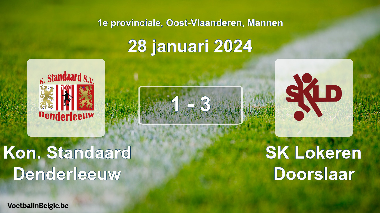 Gespeelde wedstrijd mannenvoetbal: Kon. Standaard Denderleeuw - SK Lokeren Doorslaar 1 - 3 (28 januari 2024)
