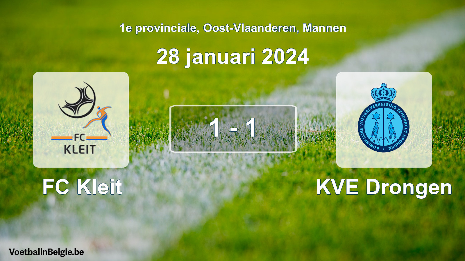 Gespeelde wedstrijd mannenvoetbal: FC Kleit - KVE Drongen 1 - 1 (28 januari 2024)