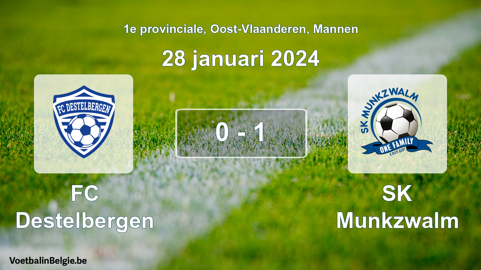 Gespeelde wedstrijd mannenvoetbal: FC Destelbergen - SK Munkzwalm 0 - 1 (28 januari 2024)