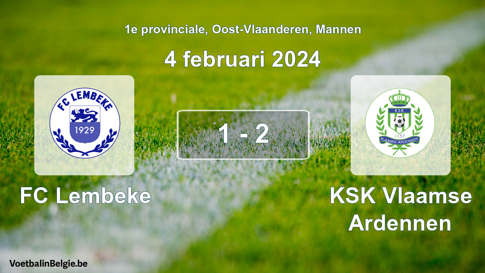 Gespeelde wedstrijd mannenvoetbal: FC Lembeke - KSK Vlaamse Ardennen 1 - 2 (4 februari 2024)
