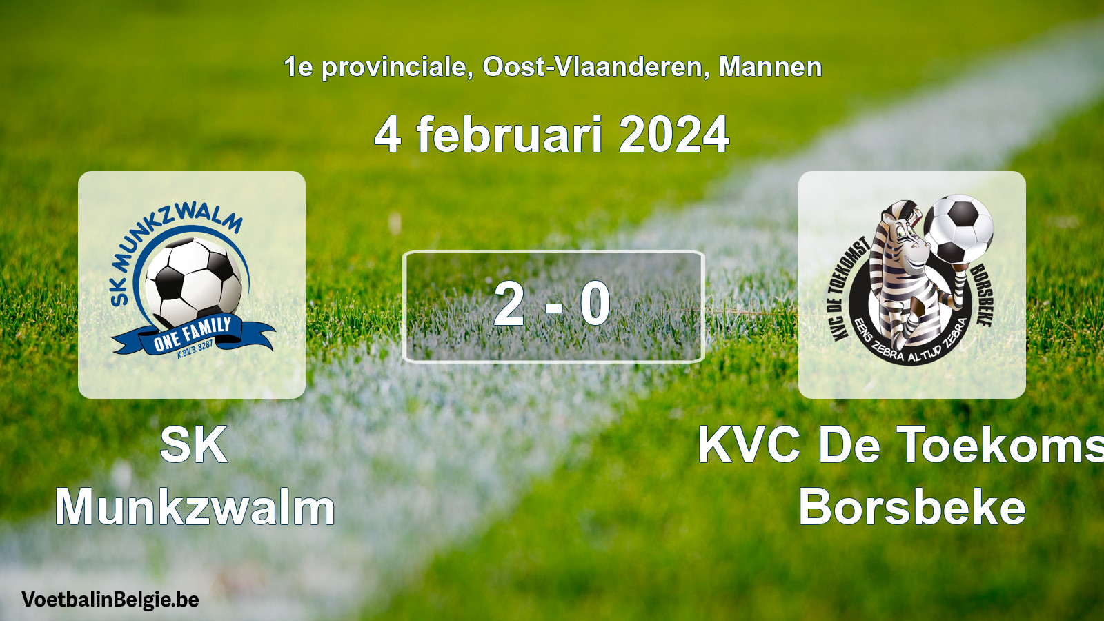 Gespeelde wedstrijd mannenvoetbal: SK Munkzwalm - KVC De Toekomst Borsbeke 2 - 0 (4 februari 2024)