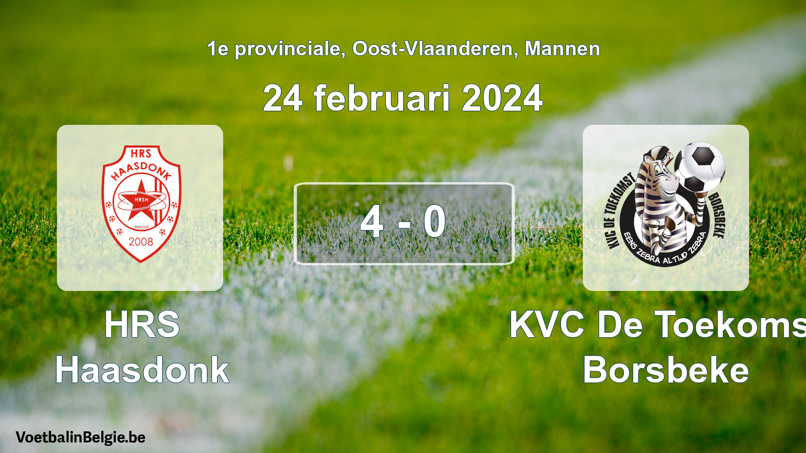 Played match men football: HRS Haasdonk - KVC De Toekomst Borsbeke 4 - 0 (24 February 2024)