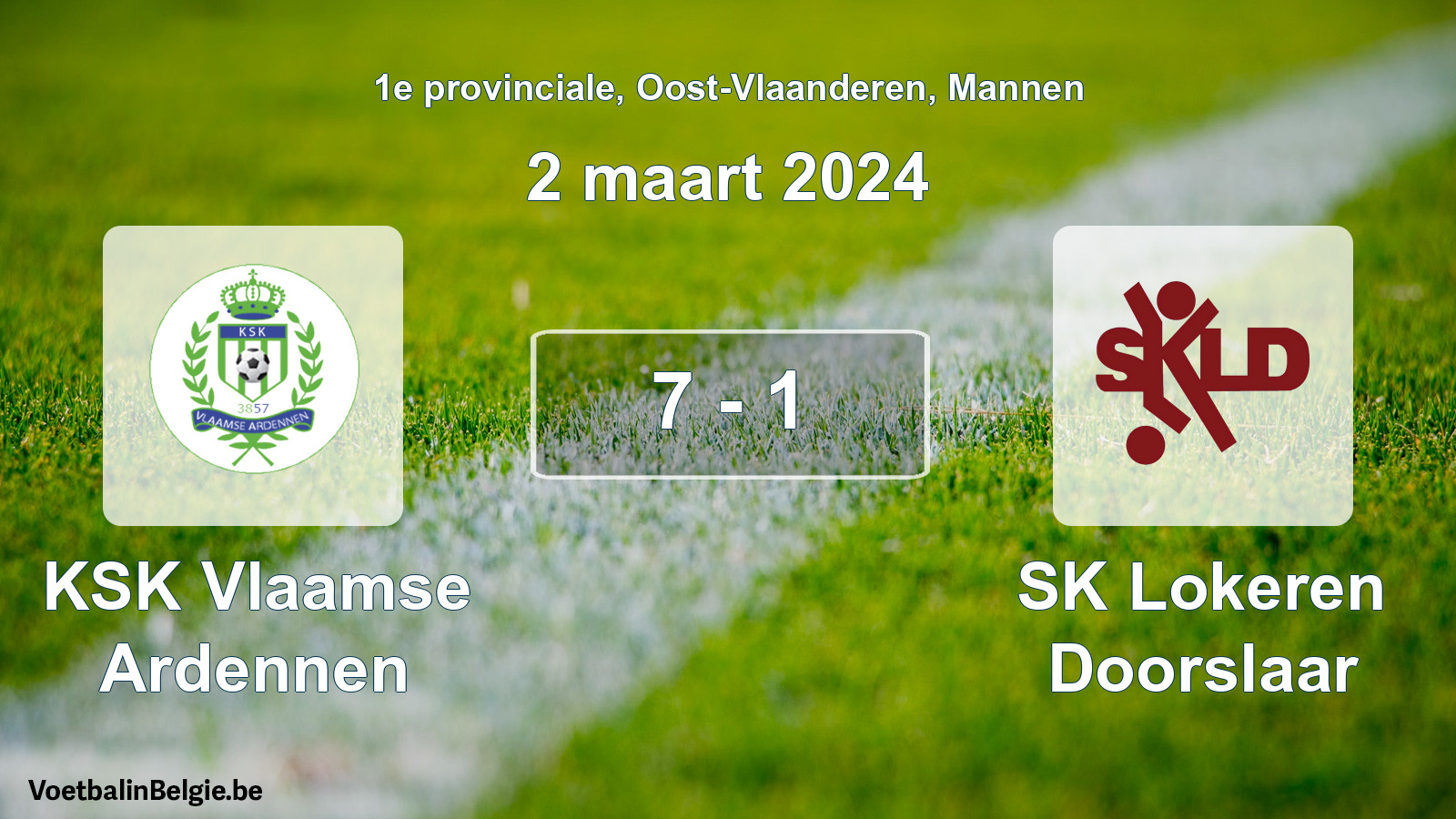 Gespeelde wedstrijd mannenvoetbal: KSK Vlaamse Ardennen - SK Lokeren Doorslaar 7 - 1 (2 maart 2024)