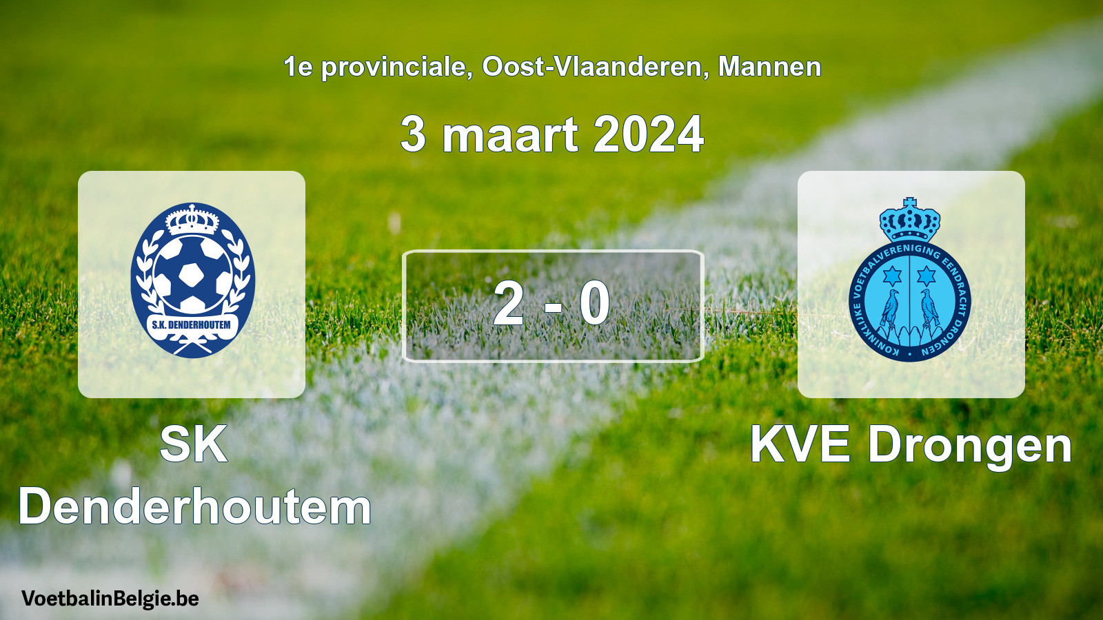 Gespeelde wedstrijd mannenvoetbal: SK Denderhoutem - KVE Drongen 2 - 0 (3 maart 2024)