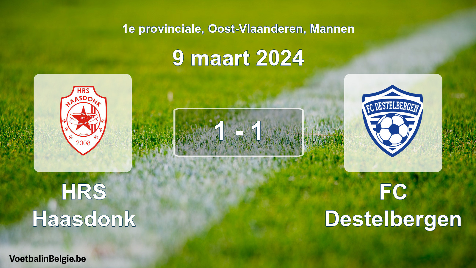 Gespeelde wedstrijd mannenvoetbal: HRS Haasdonk - FC Destelbergen 1 - 1 (9 maart 2024)