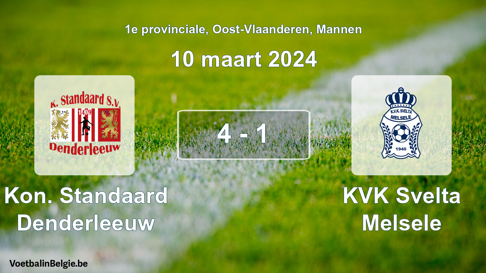 Gespeelde wedstrijd mannenvoetbal: Kon. Standaard Denderleeuw - KVK Svelta Melsele 4 - 1 (10 maart 2024)
