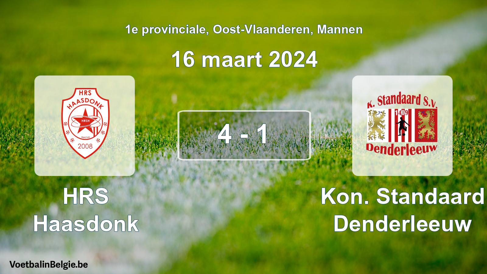 Gespeelde wedstrijd mannenvoetbal: HRS Haasdonk - Kon. Standaard Denderleeuw 4 - 1 (16 maart 2024)