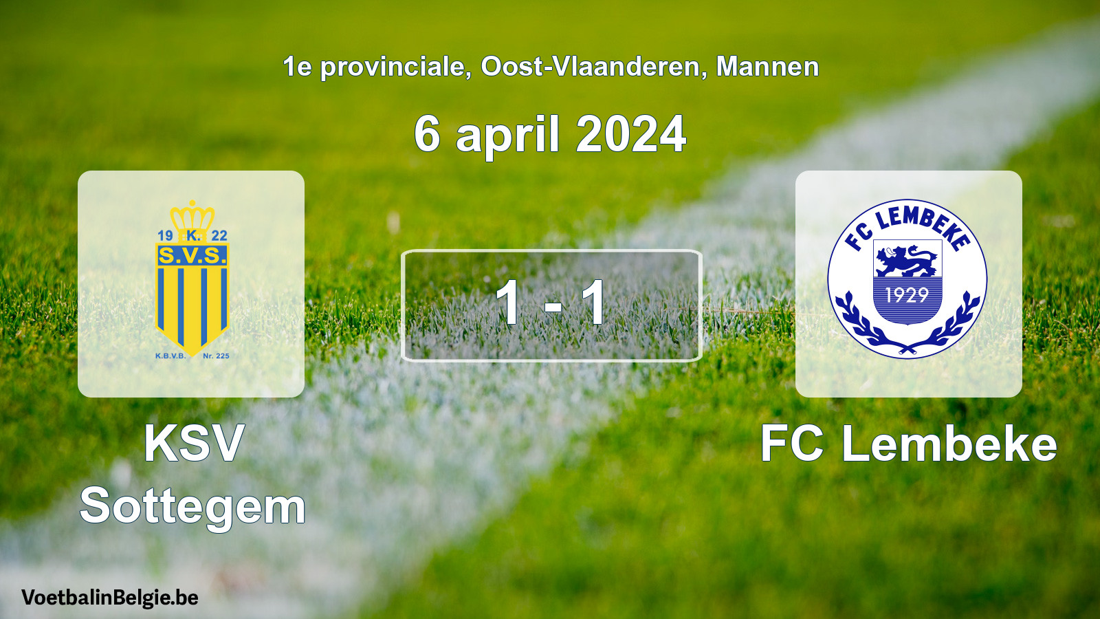 Gespeelde wedstrijd mannenvoetbal: KSV Sottegem - FC Lembeke 1 - 1 (6 april 2024)