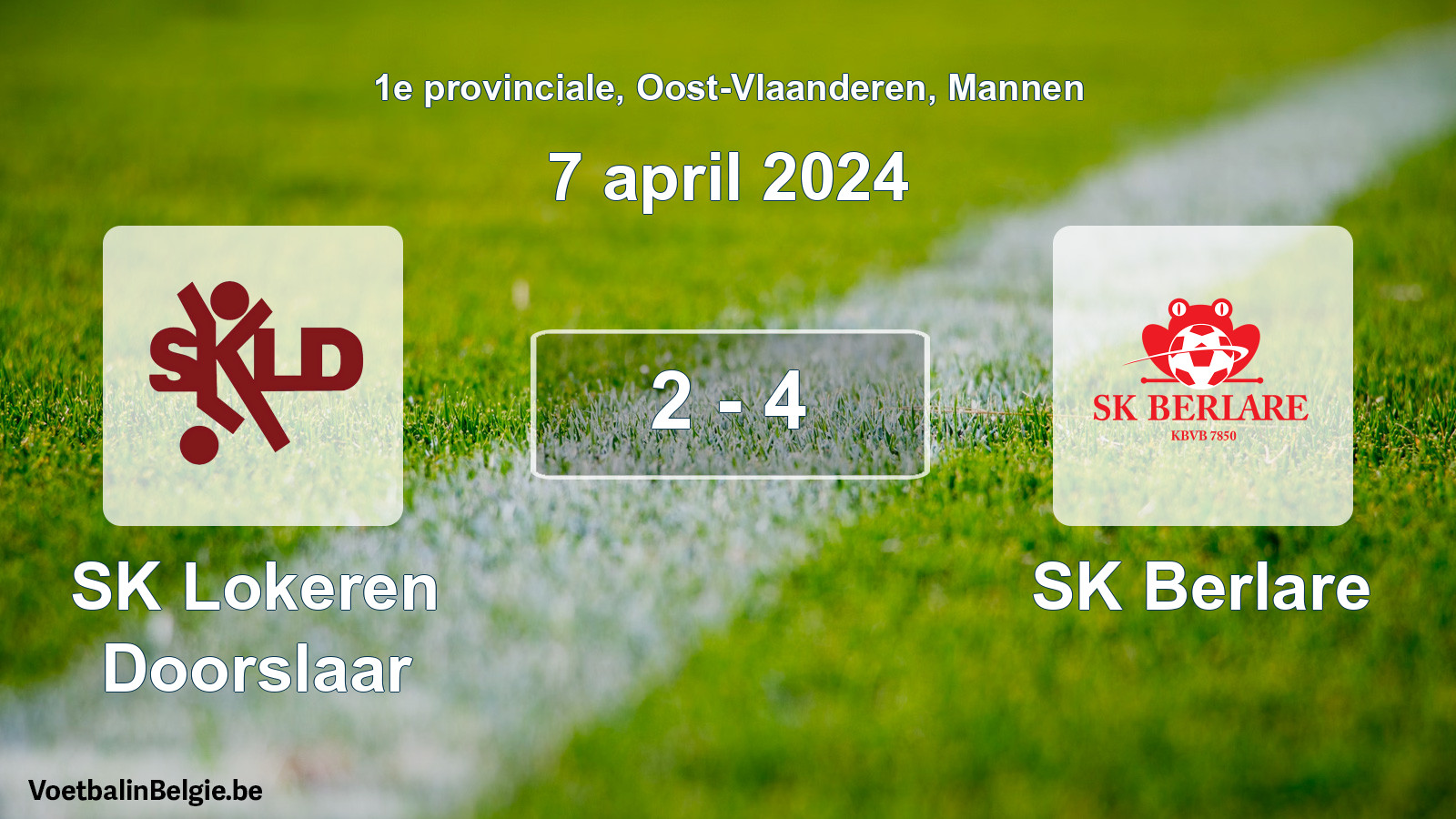 Gespeelde wedstrijd mannenvoetbal: SK Lokeren Doorslaar - SK Berlare 2 - 4 (7 april 2024)