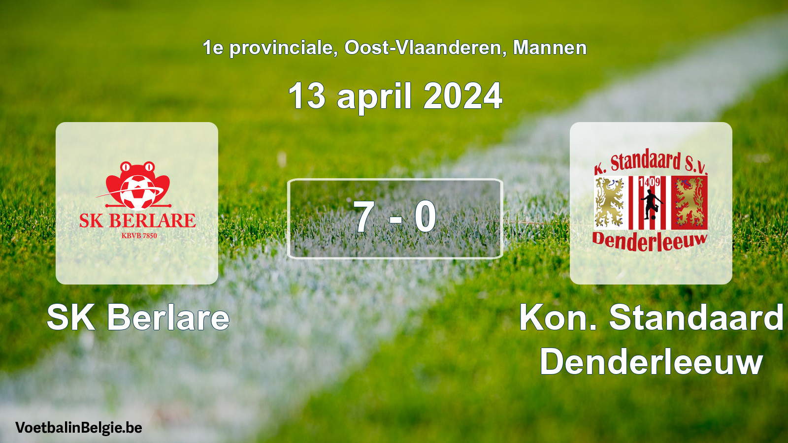 Gespeelde wedstrijd mannenvoetbal: SK Berlare - Kon. Standaard Denderleeuw 7 - 0 (13 april 2024)